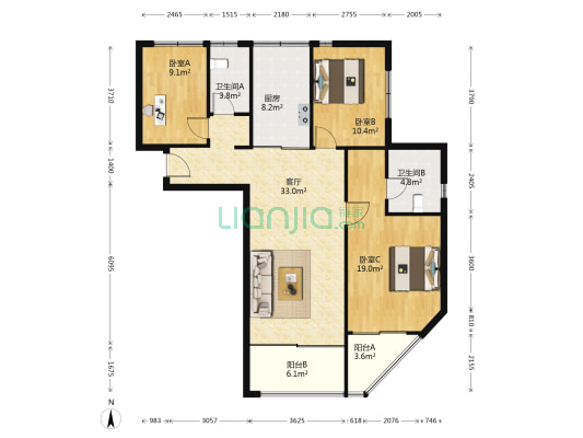 商旅新悦城 3室1厅2卫 132平方