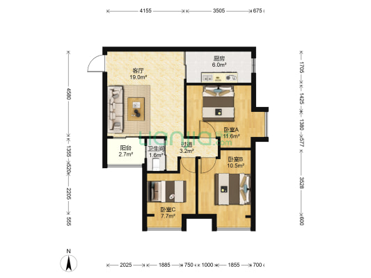 八方明珠 3室1厅1卫 84平方