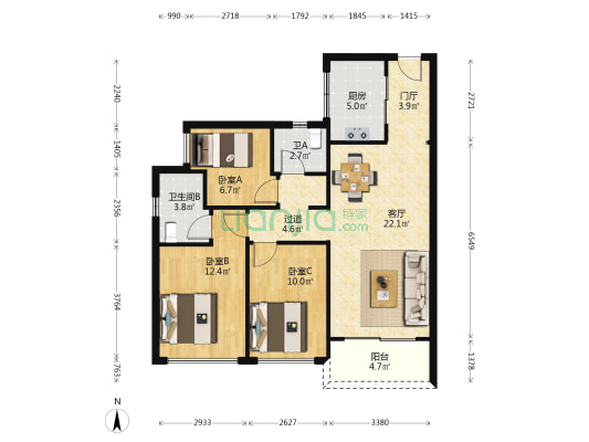 兆邦基·端慧苑 3室1厅2卫 91平方