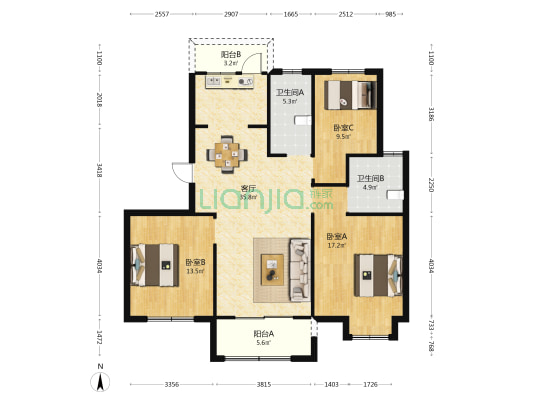 瓦浦新村B2区 3室1厅2卫 122平方