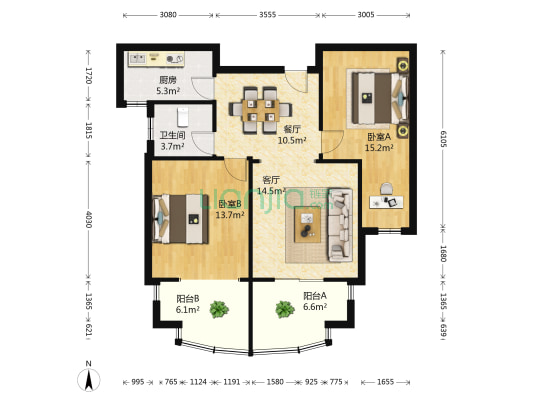 郁金香花园 2室2厅1卫 89平方