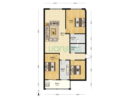 裕丰大道 3室1厅2卫 122平方