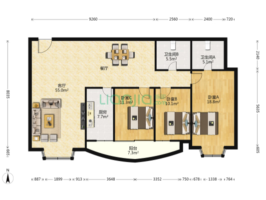千禧苑 3室1厅2卫 143平方