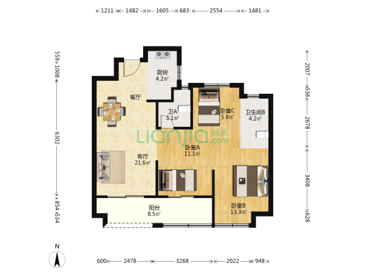 国贸九溪原 3室1厅2卫 96平方