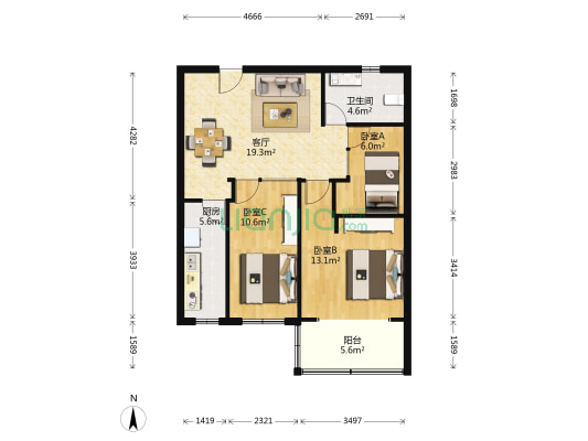 泰富苑 3室1厅1卫 91平方