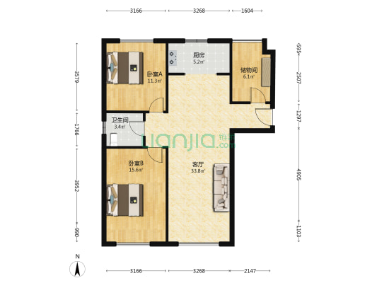旭园 2室1厅1卫 98平方
