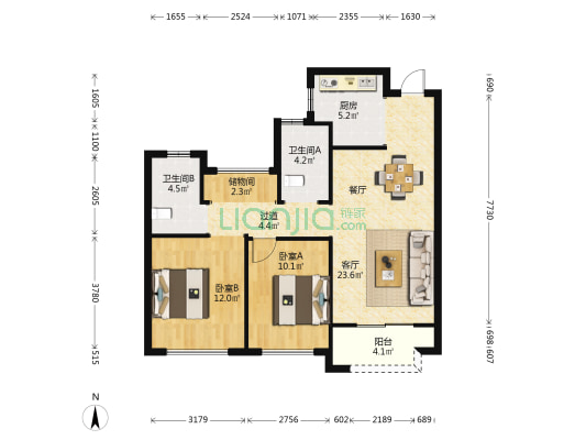 元垄紫薇府 2室1厅2卫 89平方