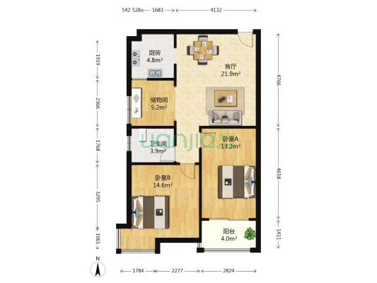 湖山湾家园C区 2室1厅1卫 75平方