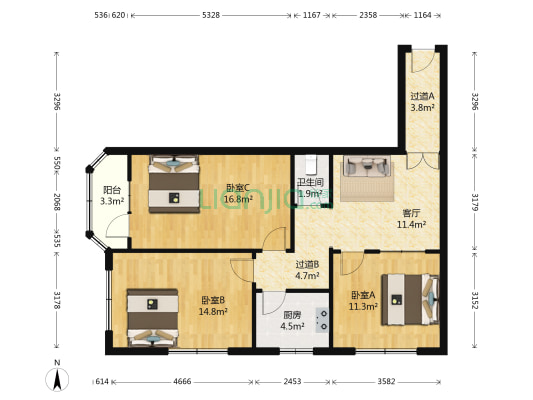 杭州路43号 3室1厅1卫 86平方