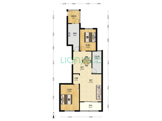 浞水苑 2室2厅1卫 112平方