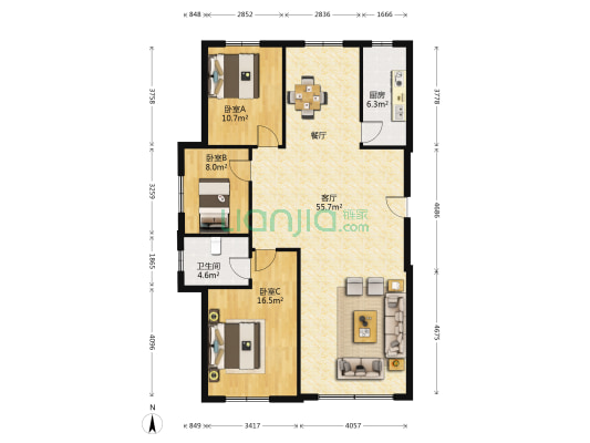亿达青云天下 3室1厅1卫 147平方