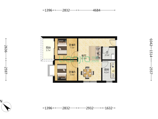 雅林居 2室1厅1卫 53平方