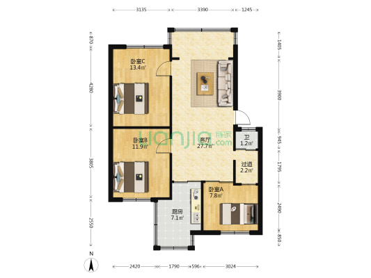 园亭路18号 3室1厅1卫 72平方
