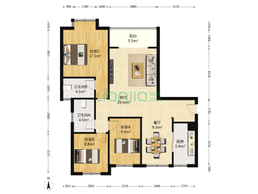 延兴门延北西区 3室2厅2卫 109平方