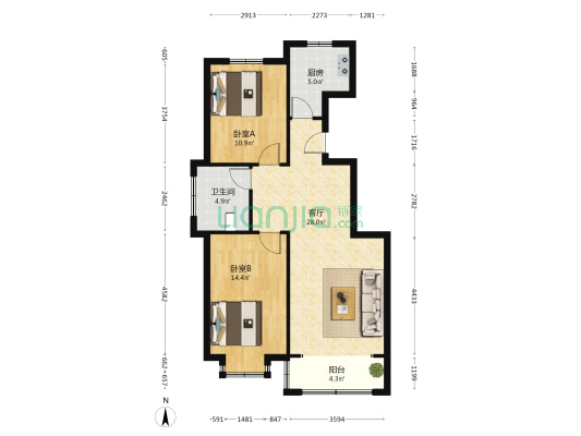 学苑尚都 2室1厅1卫 93平方