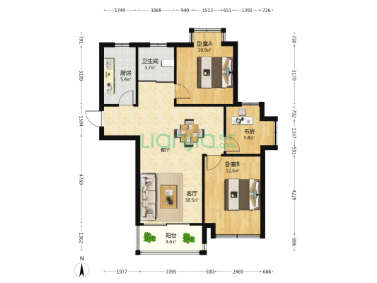 东湖商贸城 3室1厅1卫 89平方