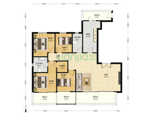 阳光城滨江悦 4室1厅2卫 154平方