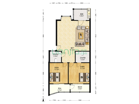 黄台电厂第四宿舍 2室1厅2卫 115平方