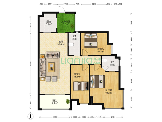 筑梦园 3室1厅2卫 118平方
