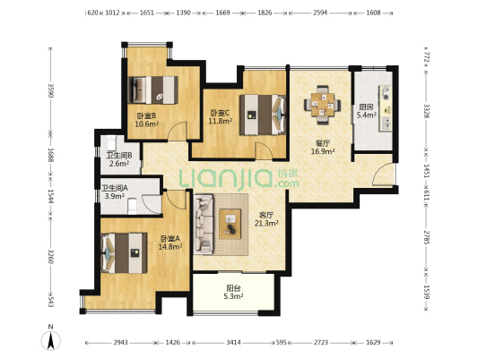盘古嘉德 3室2厅2卫 110平方