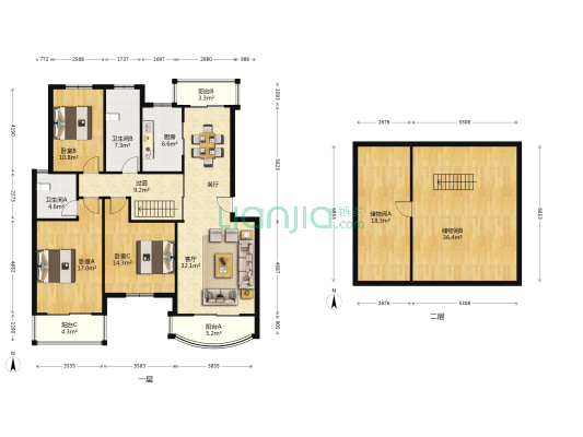 百合园 3室1厅2卫 127平方