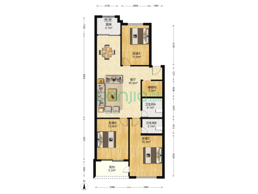 丰汇锦园 3室1厅2卫 115平方