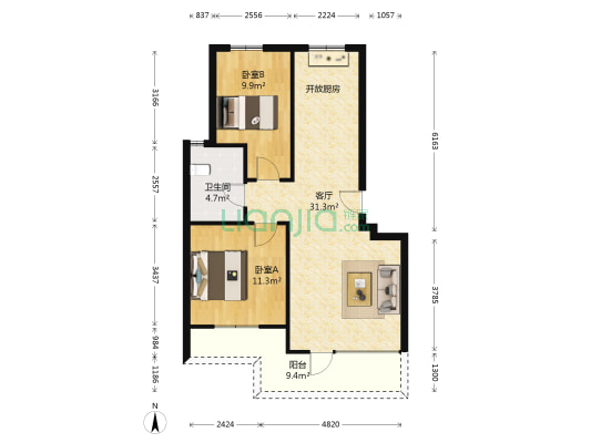 鹏辉新世纪三期北园 2室1厅1卫 73平方
