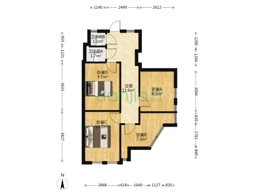 正德君城 4室0厅2卫 73平方