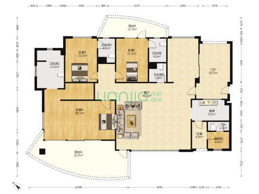 麓山国际茵特拉肯B区 3室1厅5卫 255平方
