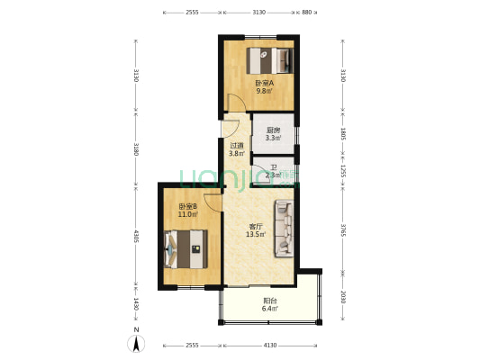 建国东路4号院 2室1厅1卫 62平方