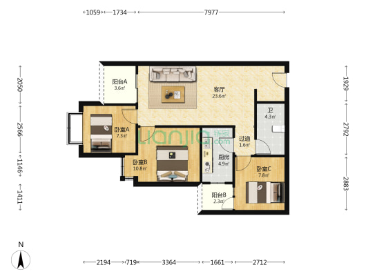 泓惠园 3室1厅1卫 90平方