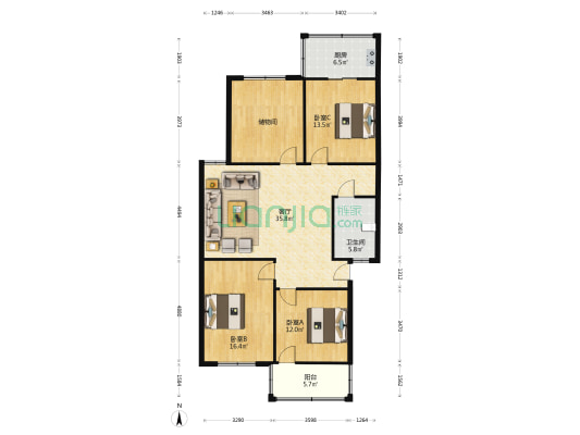 京九商城 3室1厅1卫 83平方