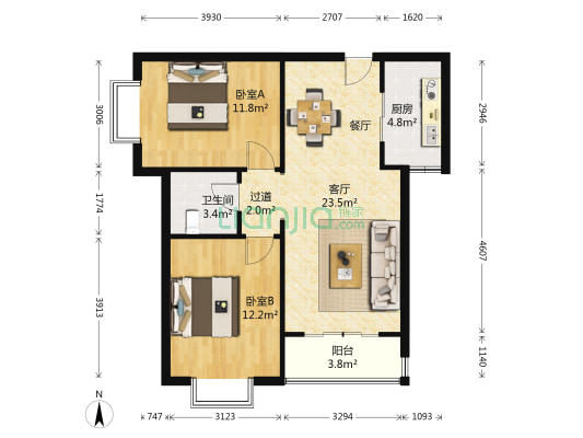 厚河园 2室1厅1卫 166平方