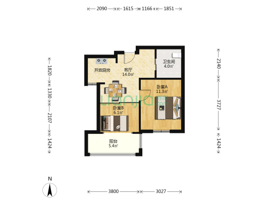 吉兴公寓 2室1厅1卫 53平方