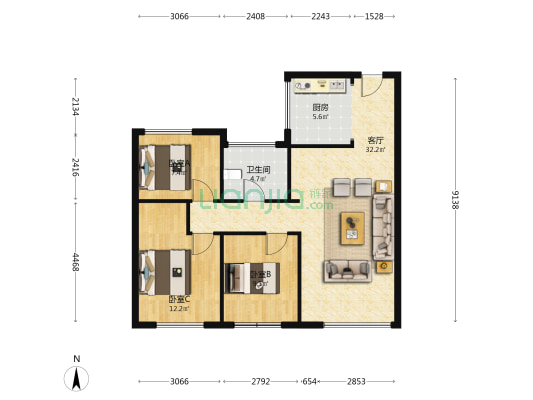 珍宝岛·健康城 3室1厅1卫 106平方