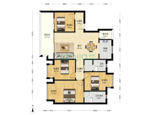 陕建凤栖学府 4室1厅2卫 119平方