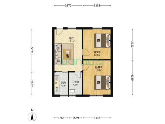 海富大厦附属楼 2室1厅1卫 75平方