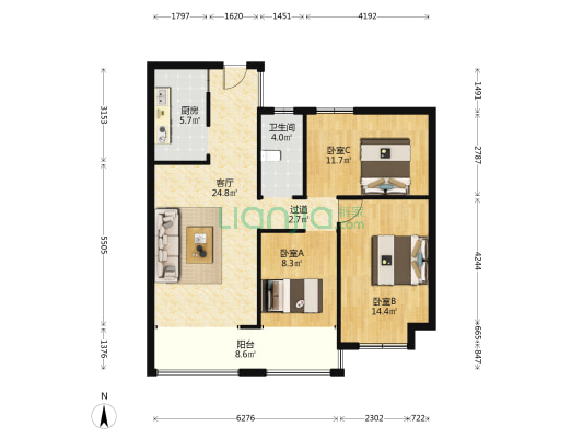 公园道壹品 3室1厅1卫 104平方