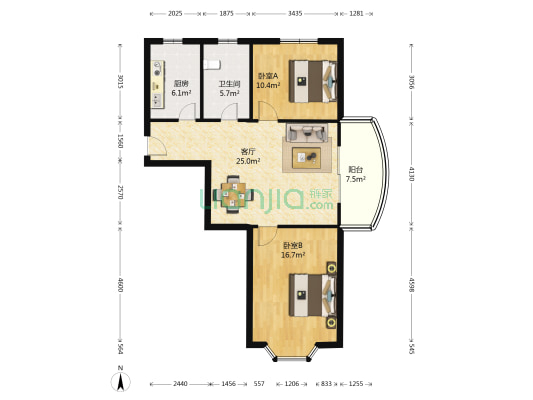 宝城名邸 2室1厅1卫 87平方