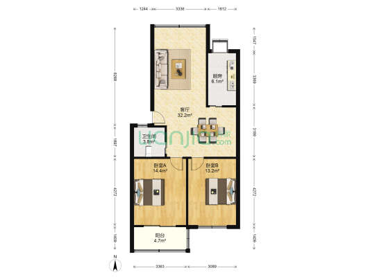 园林小区 2室1厅1卫 89平方