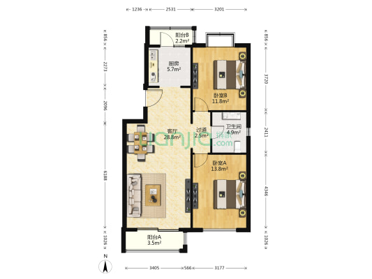 盛芳茗苑 2室1厅1卫 91平方