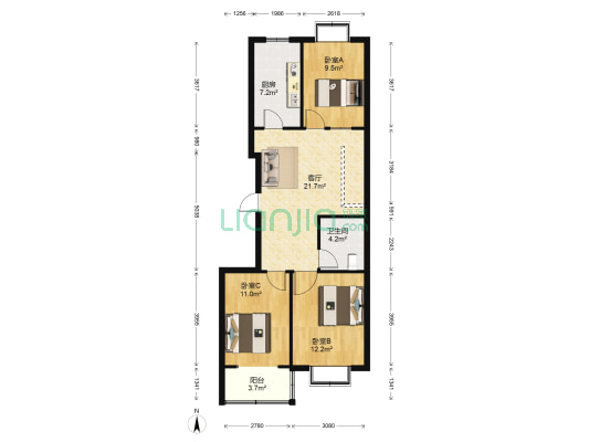 康城小区 3室1厅1卫 97平方