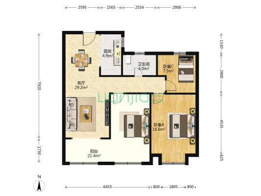 银洲金融中心西区 2室1厅1卫 112平方