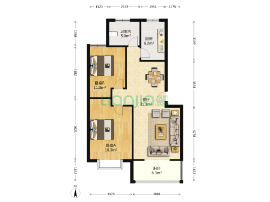 宏达小区 2室1厅1卫 89平方