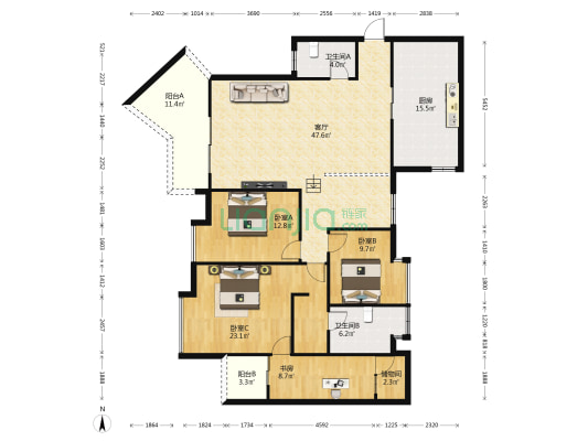 正规四房带储物间带露台，户型方正，住家舒适-户型图