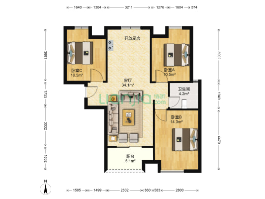 鑫都首府 3室1厅1卫 98平方