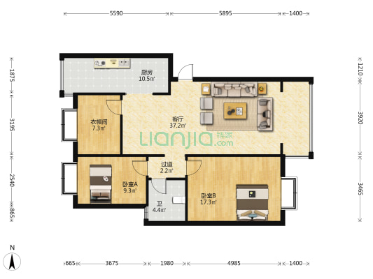 赖头冲安置小区 2室1厅1卫 101平方