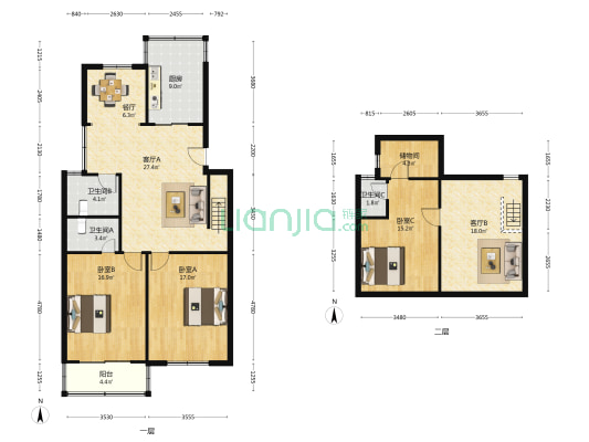 亿阳公寓 3室3厅3卫 136平方
