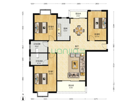 瑞景春天 3室1厅2卫 133平方