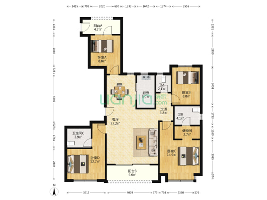 北宸府 4室1厅3卫 139平方